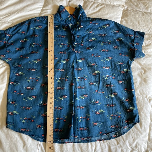 Duluth Trading Co Womens L Lightweight Printmaker Popover Blue Camper RV Organic - Picture 13 of 14